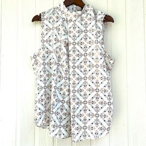 AnnTaylor Womens Sleeveless Top Size XL Mixed Media Flowy Floral White Beige